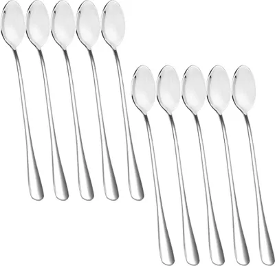 Produktbild von Löffel mit langem Griff, Edelstahl, Rührlöffel für Eistee, Kaffee, Cocktail, Milchshake, Kaltgetränk, 10 Stück