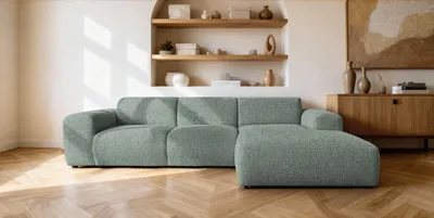 Produktbild von Sofiland GIN Ecksofa L-Form 310x192 cm Ottomane rechts Strukturstoff Salbeigrün