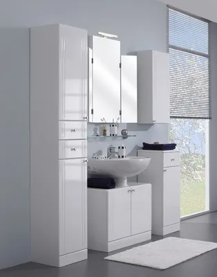 Produktbild von Badmöbel-Set >Quickset 955< in Weiß Hochglanz - 137x200x33cm (BxHxT)