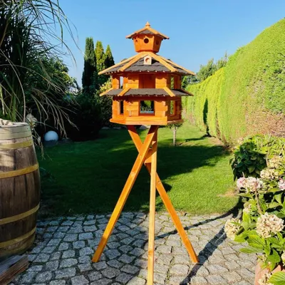 Produktbild von Vogelhaus Vogelvilla, wetterfest, L bis XXL, Vogelhaus mit oder ohne Ständer, in Braun, Rot, Grün oder Blau, für Garten, Balkon, XXL mit Ständer, Schw