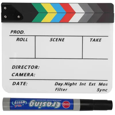Produktbild von Acryl-Regisseur-Szenen-Klappe, TV-Film-Aktionstafel, Filmschnitt-Requisite mit Stift (Farbe/Weiß)