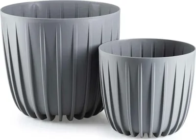 Immagine prodotto di HowHomely | Set di fioriere - Stripped - Grigio - Design moderno - Resistente alle intemperie e ai raggi UV - Vasi da fiori