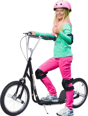 Produktbild von Kinderroller mit Luftreifen Kickscooter Scooter Tretroller Cityroller für Kinder Kickboard 16 Zoll ab 5 Jahre Höhenverstellbar Schwarz 143 x 58 x 92-100 cm