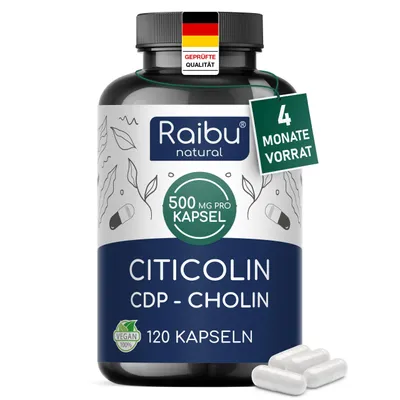 Produktbild von Cholin Citicolin 120 Kapseln, 500 mg je Kapsel - RAIBU