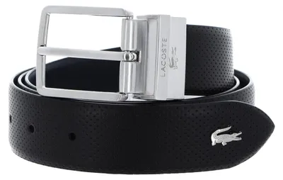 Produktbild von LACOSTE Leder Gürtel Elegance Punch Plain Leather Belt W120 Noir Marine schwarz dunkelblau