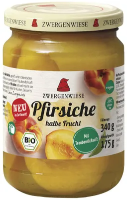 BRZOSKWINIE POŁÓWKI W LEKKIM SYROPIE BEZGLUTENOWE BIO 340 g (175 g) (SŁOIK) - ZWERGENWIESE