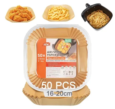Zdjęcie produktu dla Papier do frytkownicy bezolejowej, średnica 16-20 cm, 50 sztuk, nieprzywierający, wodoodporny, odporny na tłuszcz