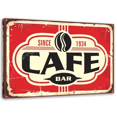 Produktbild von Leinwandbild retro-kaffeebar 120x80 cm Feeby rot wandbild bereit zum aufhängen