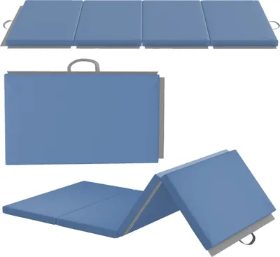 Image de HOMCOM Tapis de gymnastique pliable, tapis gymnastique épais, 180 x 80 x 5 cm, avec poignée, tapis de sol pour yoga, mma, sport, fitness, pilates, revêtement synthétique, bleu clair