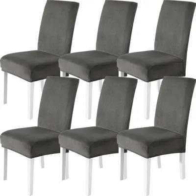 Produktbild von Stuhlbezüge 6 Stück, Samt, Stretch universal, waschbar, für Esszimmer, Grau