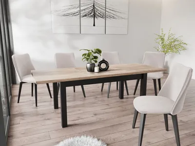 Produktbild von Moderner Rechteckiger Ausziehbarer Esstisch - Platzsparend - Schwarze Holzbeine - 160 bis 240 cm - Hergestellt in EU - 160 x 90 cm - Sonoma Eiche