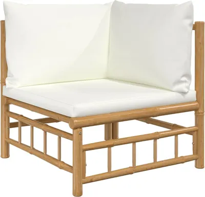 Produktbild von vidaXL Garten-Ecksofa mit Cremeweißen Kissen Bambus