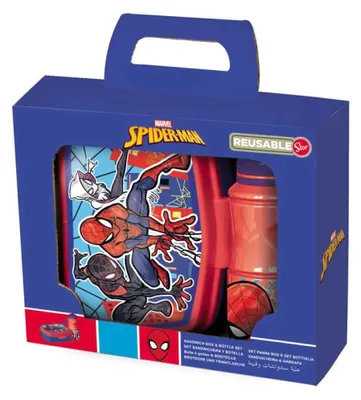 Immagine prodotto di Set di 2 bottiglie per bambini Spiderman (380 ml) e scatola per il pranzo in una confezione regalo