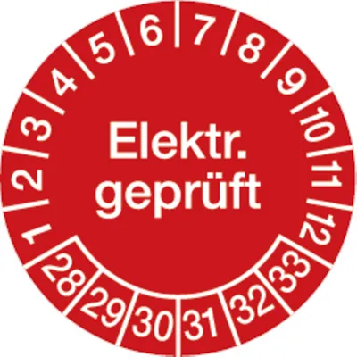 Produktbild von Dreifke® Prüfplakette Elektr.  ab 28 rot/weiß - 30 mm Folie selbstkleb...