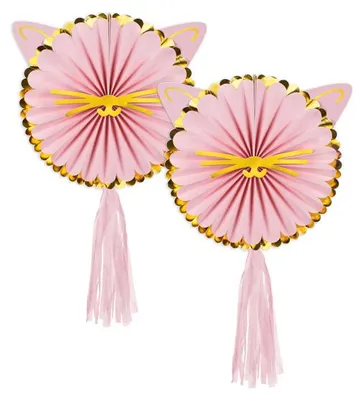 Immagine prodotto di Decorazione a rosetta di carta 26cm gatti con orecchie set di 2 rosa/oro