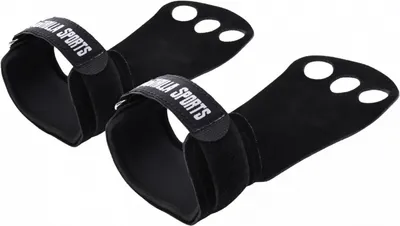 Produktbild von GORILLA SPORTS® Hand Grips - 3 Löcher, in Größe S, Synthetische, Schwarz, Verhindert Blasen und Risse - Pull Up Grips, Fitness Handschuhe, Trainingshandschuhe, Cross Training Grips, Gewichtheben