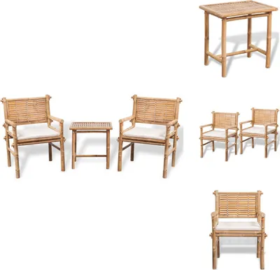 Produktbild von vidaXL 3-tlg. Bistro-Set mit Auflagen Bambus -  Gartenmöbel-Sets