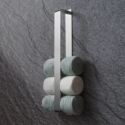 Image de Porte-serviettes sans perçage, porte-serviettes d'invités autocollant, barre porte-serviettes en acier inoxydable à fixation murale, 42 cm