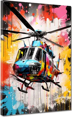 Produktbild von Pop Art Hubschrauber Leinwandbild Wandbild Kunstdruck XL Wanddeko: 120x160x4cm