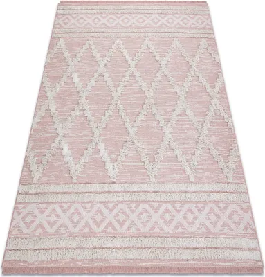Zdjęcie produktu dla Dywan MOROC Romby 22297 Ekologiczny, EKO SIZAL frędzle - dwa poziomy runa  / krem, dywan z bawełny recyklingowanej różowy 78x150 cm