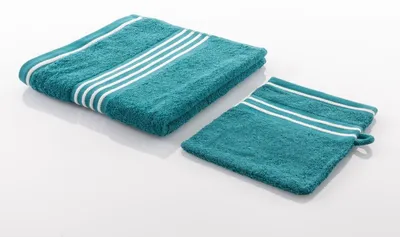 Produktbild von Gözze Frottierserie Rio petrol Borte weiss Duschtuch 70 x 140 cm