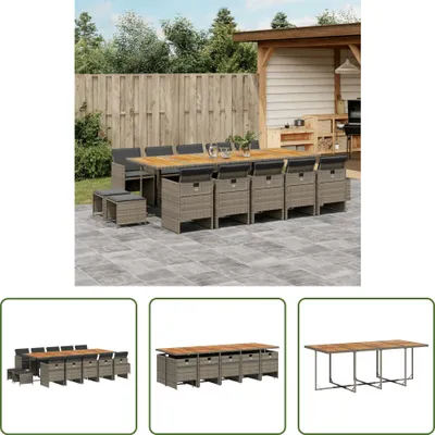 Produktbild von The Living Store 15-tlg. Garten-Essgruppe mit Kissen Grau Poly Rattan