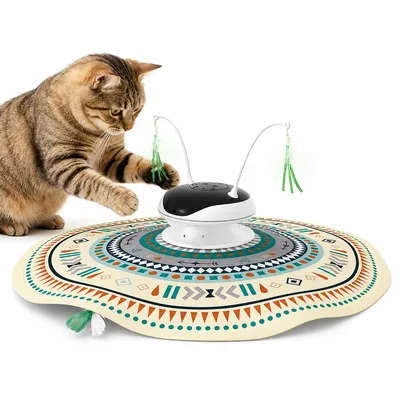 Produktbild von Interaktives 4in1 Katzenspielzeug mit Laser & Feder, automatischer Sensor, Nachtlicht, für Indoor Katzen gegen Langeweile