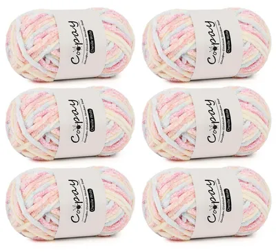 Productafbeelding van Chenille wol voor haken en breien, 6 bollen van 100 gram, zacht, pluizig, dik, polyester
