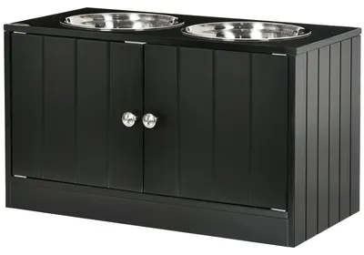 Immagine prodotto di Ciotola rialzata per cani di grossa taglia, con 2 ciotole in acciaio inossidabile | Colore: nero | Dimensioni: 30x60x35,5 cm