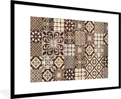 Produktbild von MuchoWow® Gerahmtes Poster Retro - Muster - Braun - Abstrakt 90x60 cm - Poster mit Schwarzem Bilderrahmen Wandposter Rahmen Foto Bilder - Wanddekoration - Fotos