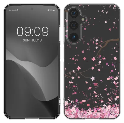 Produktbild von kwmobile Case kompatibel mit Samsung Galaxy A16 5G - Hülle Silikon transparent Kirschblütenblätter Rosa Dunkelbraun Transparent
