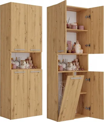 Produktbild von Badezimmer Hochschrank Heinrich Artisan-Eiche mit 3 Türen und Wäschekorb