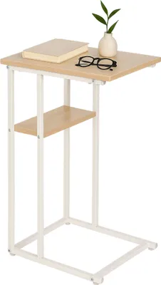 Immagine prodotto di Tavolino Relaxdays, ripiano grande e piccolo, L 60 x P 40 x A 30 cm, tavolino per divano e letto, metallo e MDF, marrone chiaro/bianco