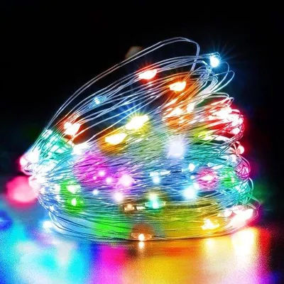 Immagine prodotto di Tenda luminosa a LED da 5 m con 50 LED, alimentata a batteria, colorata, per feste, matrimoni, illuminazione di interni, Natale