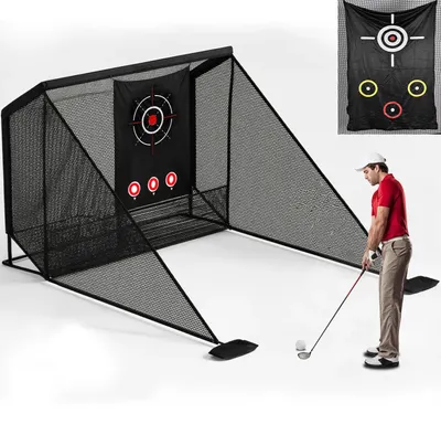 Produktbild von Golf-Schlagnetz - Golfnetz zum Trainieren - 305 x 213 cm - Mit Zielmatte - Für Innen- und Außenbereich - Für Abschlag und Chippen