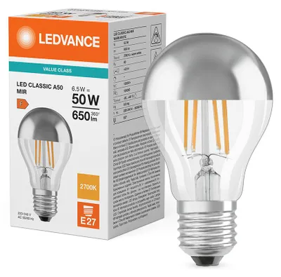 Immagine prodotto di LEDVANCE LED CLASSIC A Lampada a specchio 6,5W 827 argento E27 650lm 2700K bianco caldo come 50W 4099854062742