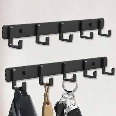 Produktbild von Wandgarderobe und Haken Wandgarderobe mit 5 Haken, 2 Stück Garderobe Wand Handtuchhaken Garderobenhaken, Handtuchhaken Kleiderhaken Wandhaken für Schl