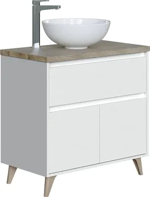 Produktbild von Unterbau-Waschtisch Dalibon, Badezimmerschrank mit 2 Türen und 1 Schublade, Unterschrank, Waschbecken nicht enthalten, 78,5x46h80 cm, Weiß und Ulme