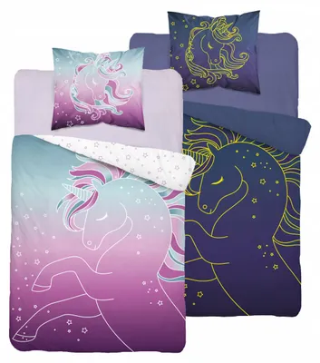 Produktbild von Detexpol Bettwäsche-Set 160x200 Einhorn leuchtet im Dunkeln Kinder