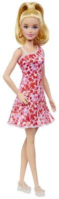 Produktbild von Barbie Fashionistas-Puppe mit blondem Pferdeschwanz und Blumenkleid