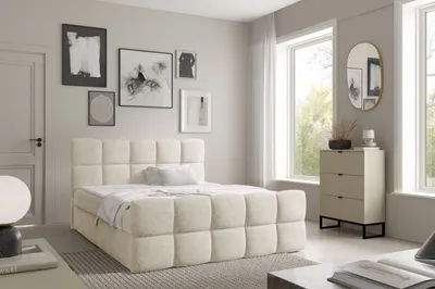 Produktbild von Kontinentales Bett 160x200 ISEMBARD - Creme + Matratzenauflage