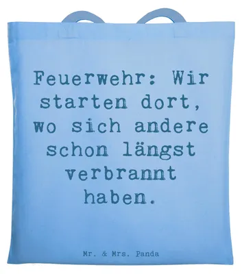 Produktbild von Mr. & Mrs. Panda Shopping Tasche Spruch Feuerwehrmann Helden - Sky Blue - Geschenk, Schultasche, Uni, Hingabe, kreative Geschenke, Laptoptasche, Tote Bag, Inspiration