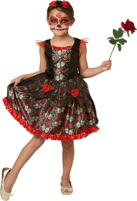 Produktbild von Catrina Kleid - Halloween Kostüm Kinder Mädchen Kindergröße: 128