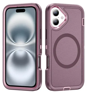 Produktbild von Mobigear Rugged Mag iPhone 16 MagSafe Schutzhülle, Hartschalenhülle, Rückseite, stoßfest - Lila