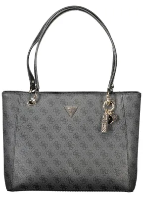 Produktbild von Elegante Damenschwarze Handtasche mit Kontrastelementen und Schutzfüßen