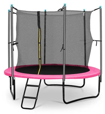 Produktbild von Klarfit Kinder Trampolin Indoor/Outdoor, Kleines Trampolin für Kinder, Kindertrampolin Rutschfest, Trampolin mit Leiter, Randabdeckung und Sicherheitsnetz, UV-Beständiges Trampolin Klein, 250cm