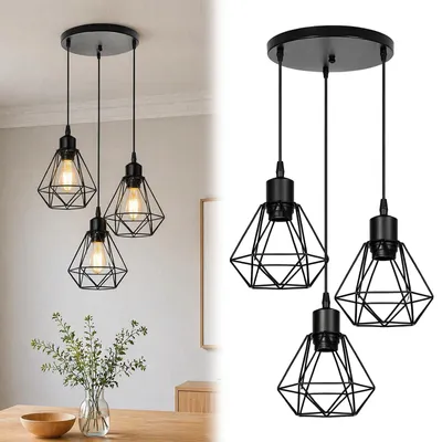Produktbild von Pendelleuchte Esstisch - Hängelampe Esstisch 3 Flammig, Küchenlampe Hängend, Esszimmerlampe, Vintage Hängelampe, Pendelleuchte Schwarz Hängeleuchte Esstisch für Esszimmer Wohnzimmer(Ohne Leuchtmittel)