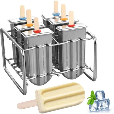 Produktbild von 6er Set Eisformen aus Edelstahl mit Ständer – Doppel-Schlitz Eisförmchen für DIY Eiscreme & Frozen Joghurt