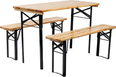 Produktbild von Bierzeltgarnitur DORTMUND Mini3, Tisch 117x56x76,5 cm, 2x Bank 117x25x46,5 cm, Holz 27 mm