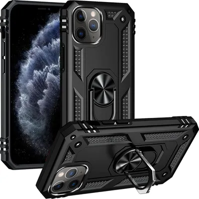 Produktbild von Conie Outdoor Schutzhülle für iPhone 11 Pro Max Tasche Silikon Hard Case Cover Hülle mit Halter Ständer in Schwarz